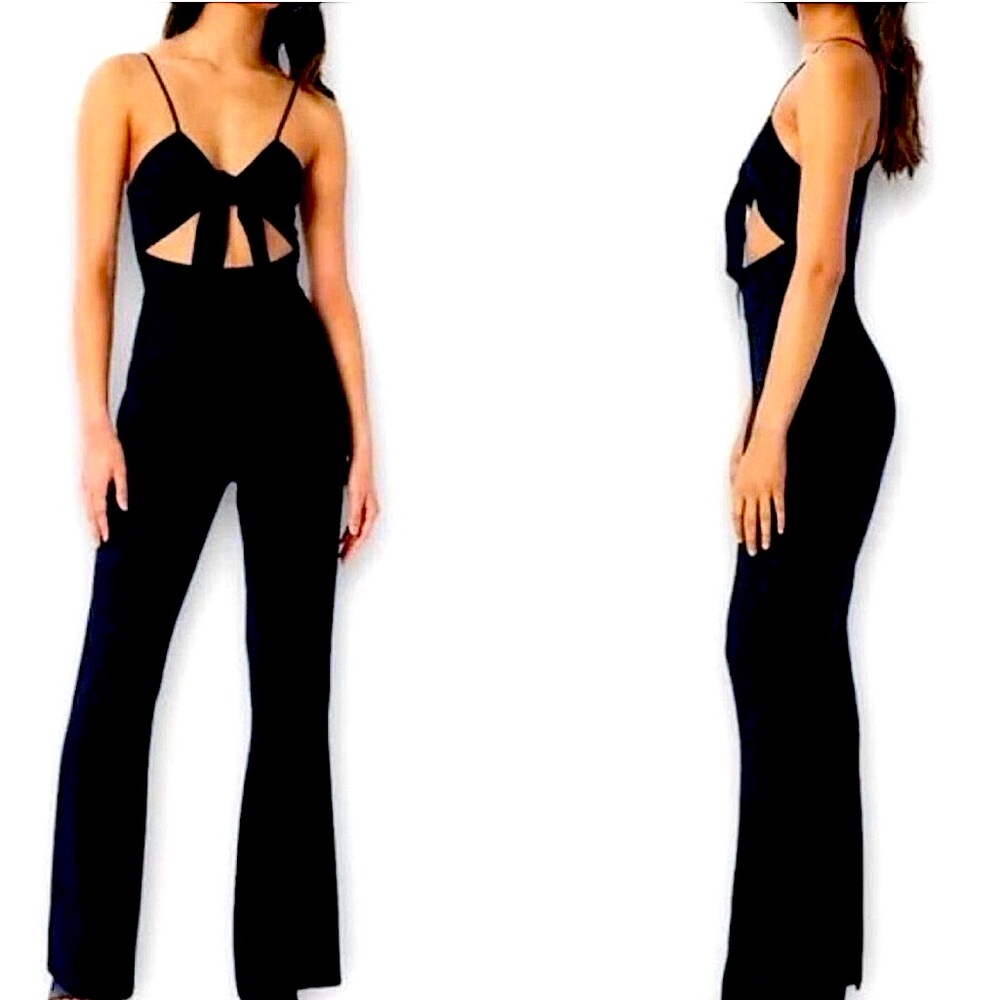 Revolve Lita by Ciara Cutout Front Tie Wide Leg Jumpsuit Black Size XS NWT